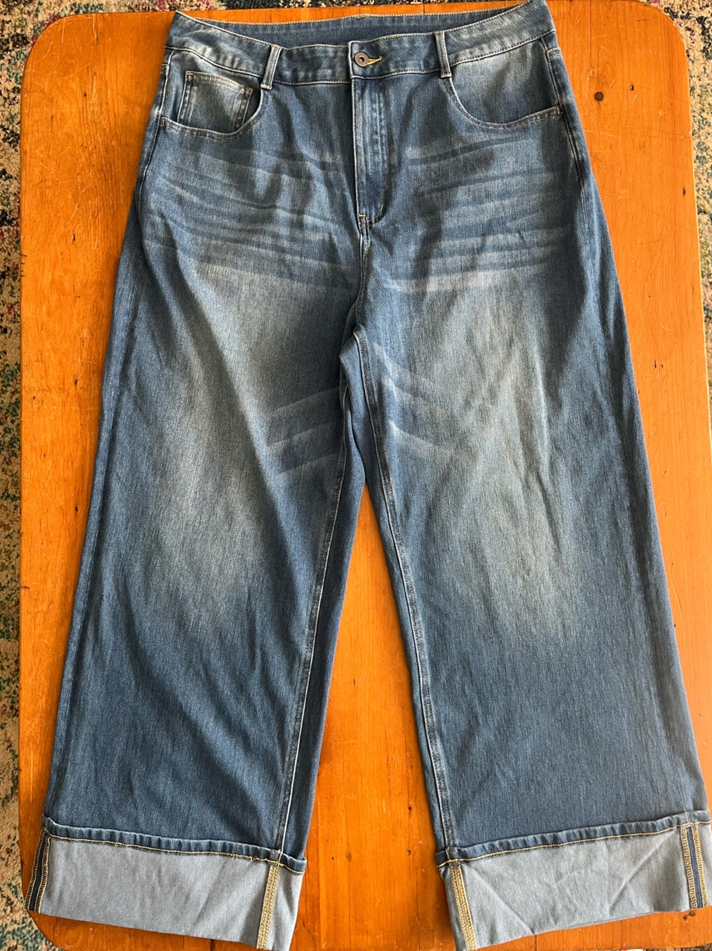 Halara Flex™ High Waisted Pockets Rolled Hem Wide Leg Washed Casual Jeans 16